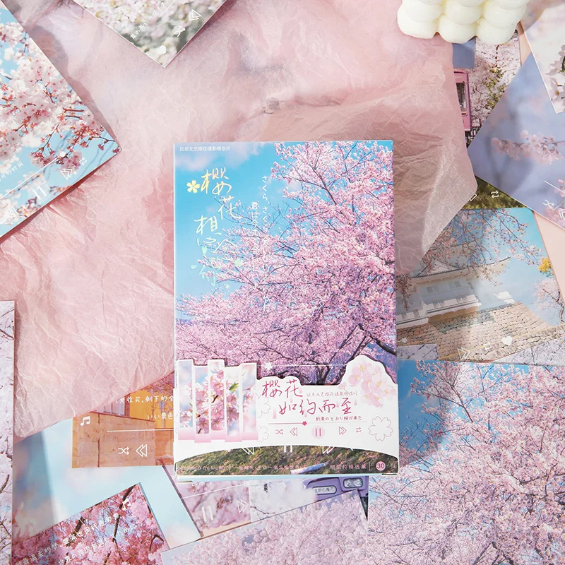 30 Sheets/Set Cherry Blossom Miss You Series Postcard Japanese Fresh Flowers Greeting Message Cards Student Gift