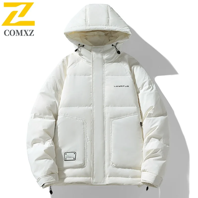 

COMXZ Мужская куртка-пуховик с воротником-стойкой, однотонная рабочая теплая куртка высокого качества, деловая повседневная пуховая зимняя легкая одежда