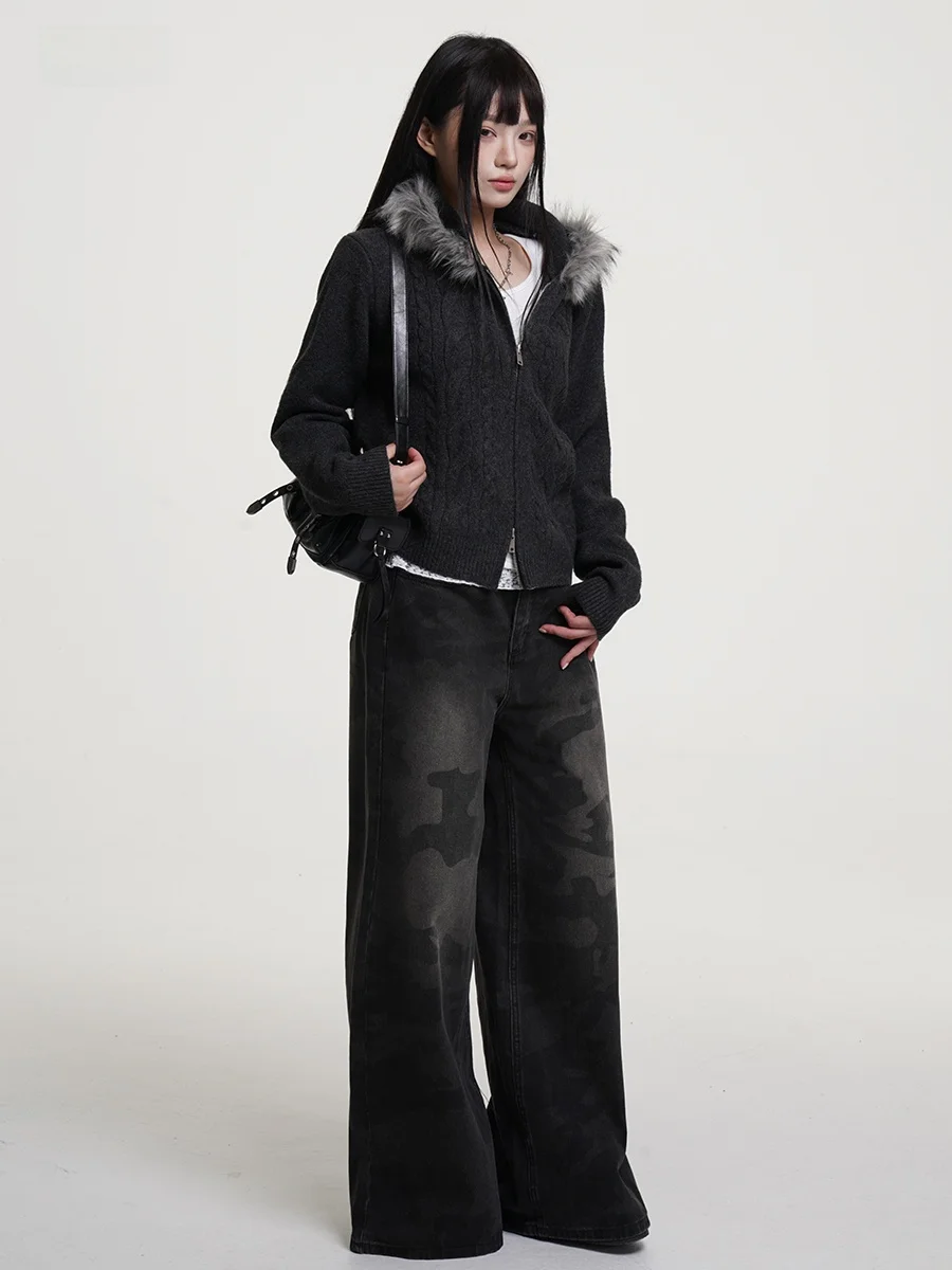 

Белый вязаный кардиган Vee2 с капюшоном, утепленный, осенне-зимний, женский, модный, уличный стиль, свободный крой, длинный рукав, на молнии