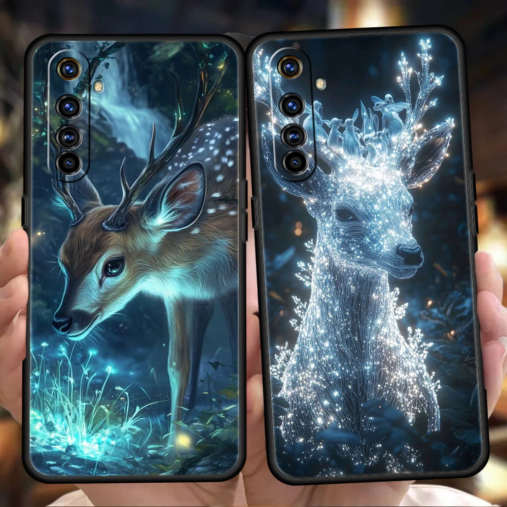 Realme 13 12 11 10 Pro Plus GT2 GT3 GT5 C67 C63 C55 C21 C25 C35 Pro 5G用ソフトTPU耐衝撃スマホケース、漫画風動物鹿柄