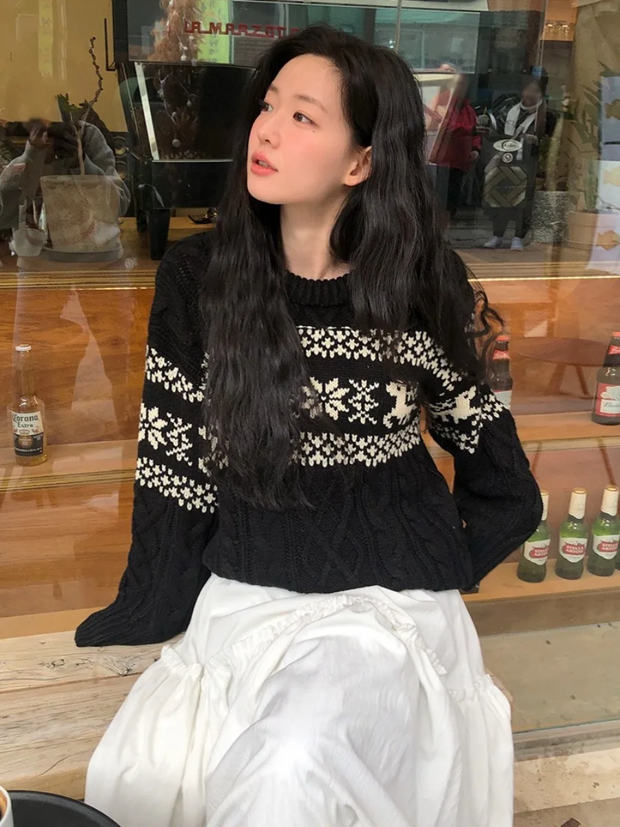 Chic Autunno Inverno Colore Blo Vintage Twisted Lungo Sve rotondo Ne Maglione Versatile Materiale da donna di alta qualità