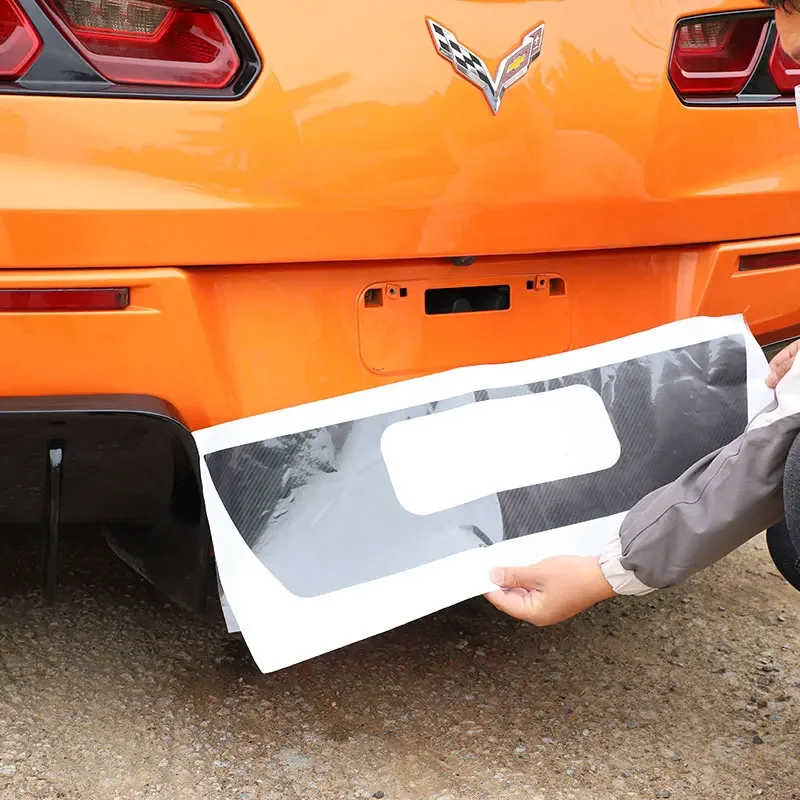 

For Chevrolet Corvette C7 2014-2019 PVC Black/Carbon Fiber Car Rear License Plate Trim Sticker Car Accessories