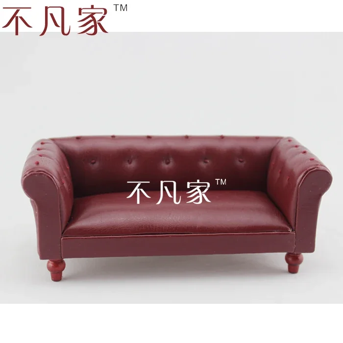 Doll house mini furniture dollhouse miniature deep red leather sofa