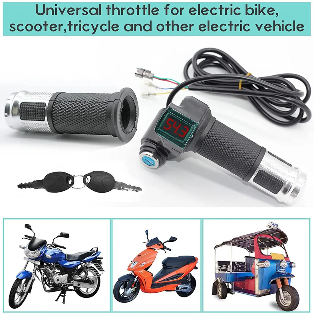 

NEW HOT In Stock-1Pair Electric Bicycle Throttle Grip With LCD Battery Voltage Display Key Knock, Universal Electric Bike Thrott