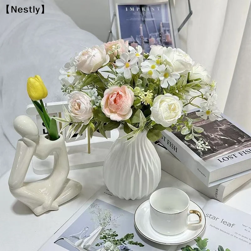 1 PCS Nordic Flower Vase Imitation Ceramic Plastic Flower Vase Living Room Desktop Decora Wedding Centerpiece Arrangement〔Nest〕