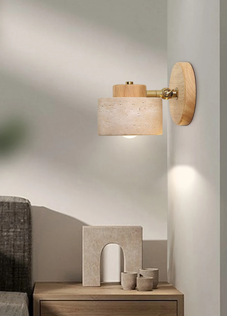 Real Stone Wall Lamp G9 Bulb Wood Base