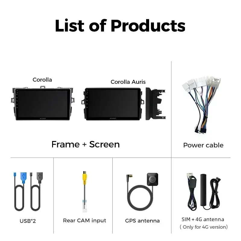 Ainavi Car Multimedia Player For Toyota Corolla E140/150 Auris E180 2004-2013 Carplay Android Auto Radio Car Radio 4G DSP 2 Din