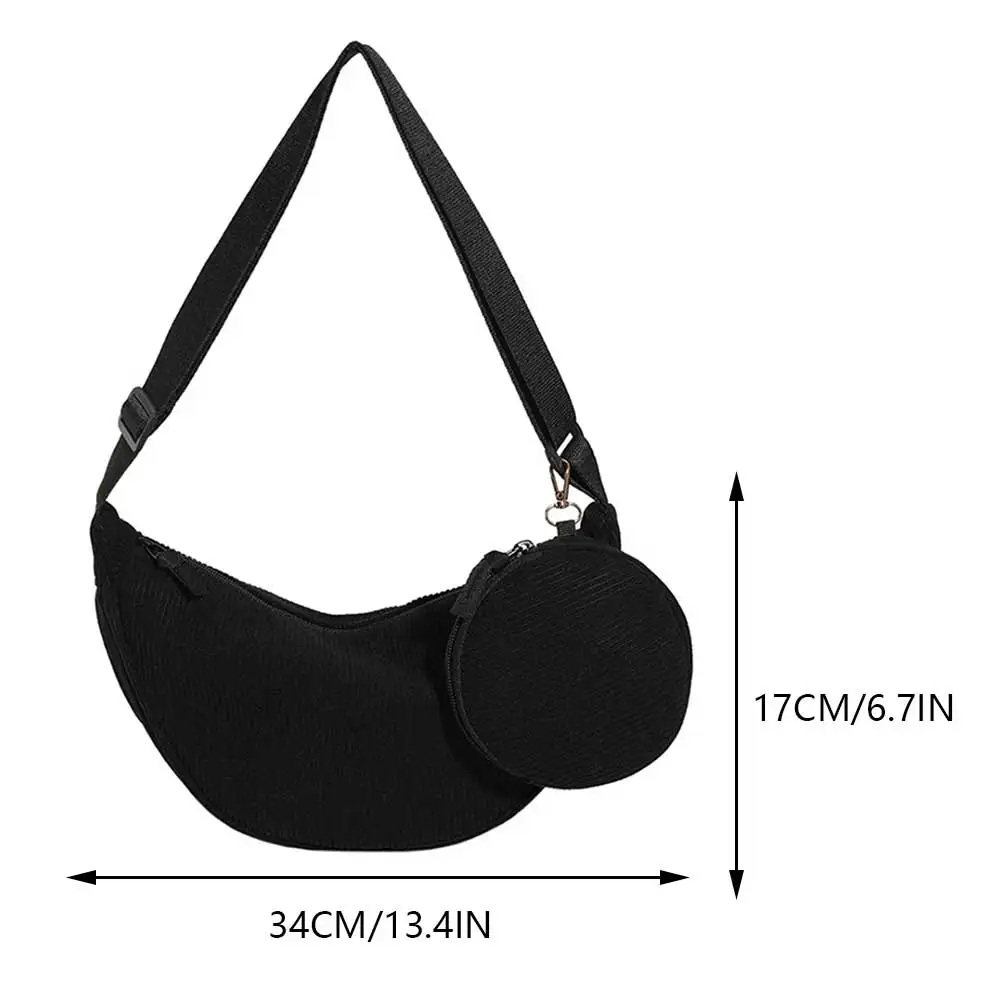 코듀로이 슬링 크로스바디 백 조절 가능한 스트랩 여성용 하프 문 백 지퍼 클로저 2개 세트 쇼핑 데이트 휴가용