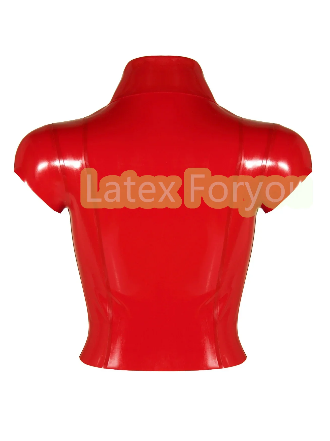Handmade Natural Latex Woman Short  Sleeve Top Gummi Slim Shirts with Front Button Rubber Tight Fitted Shirt Customized - view 2