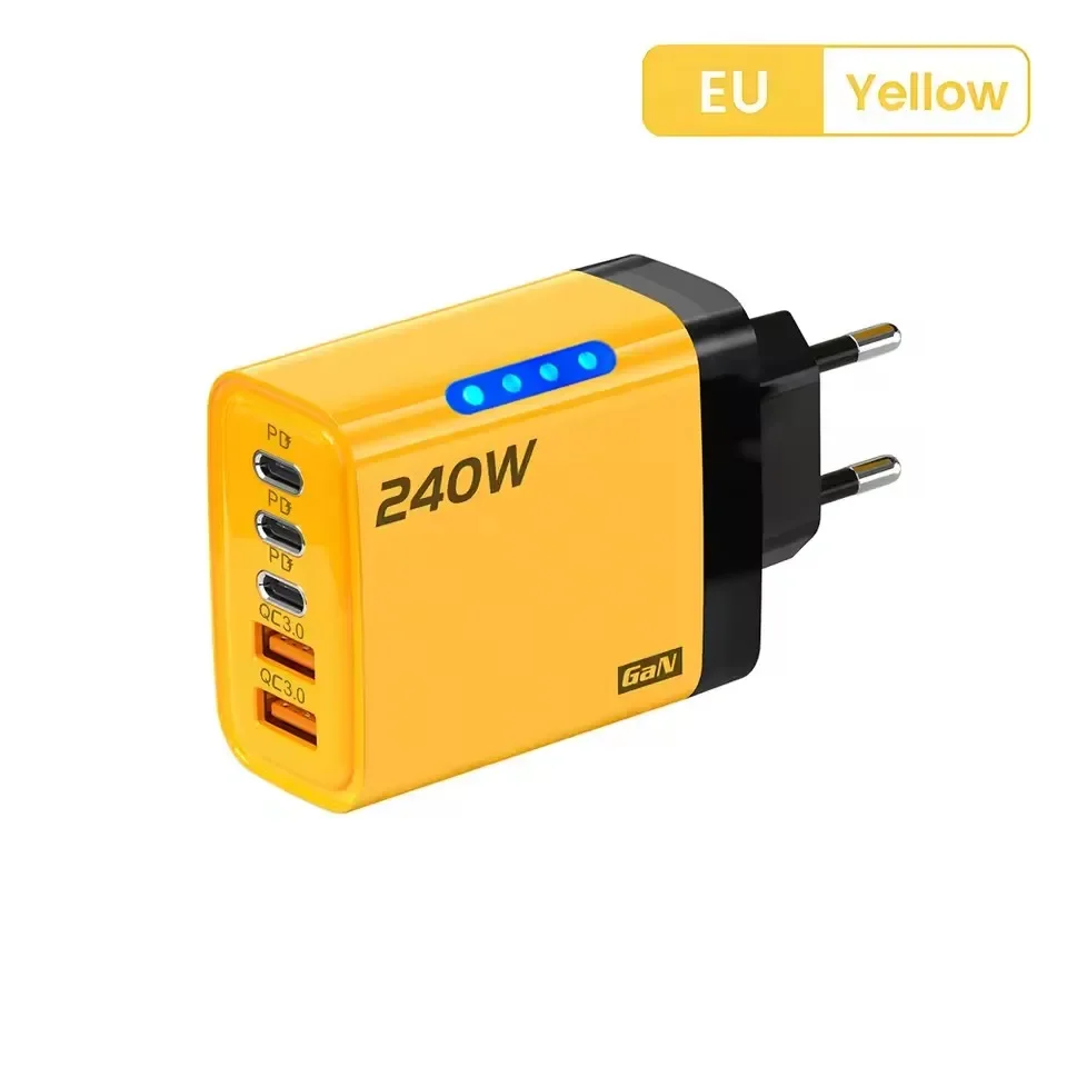 240w Gan Fast Charger With Led Light 5 In 1 2usb+3type-C Multi Port Phone Charger For Iphone15-17Series Samsung Huawei Xiaomi 15 image 3