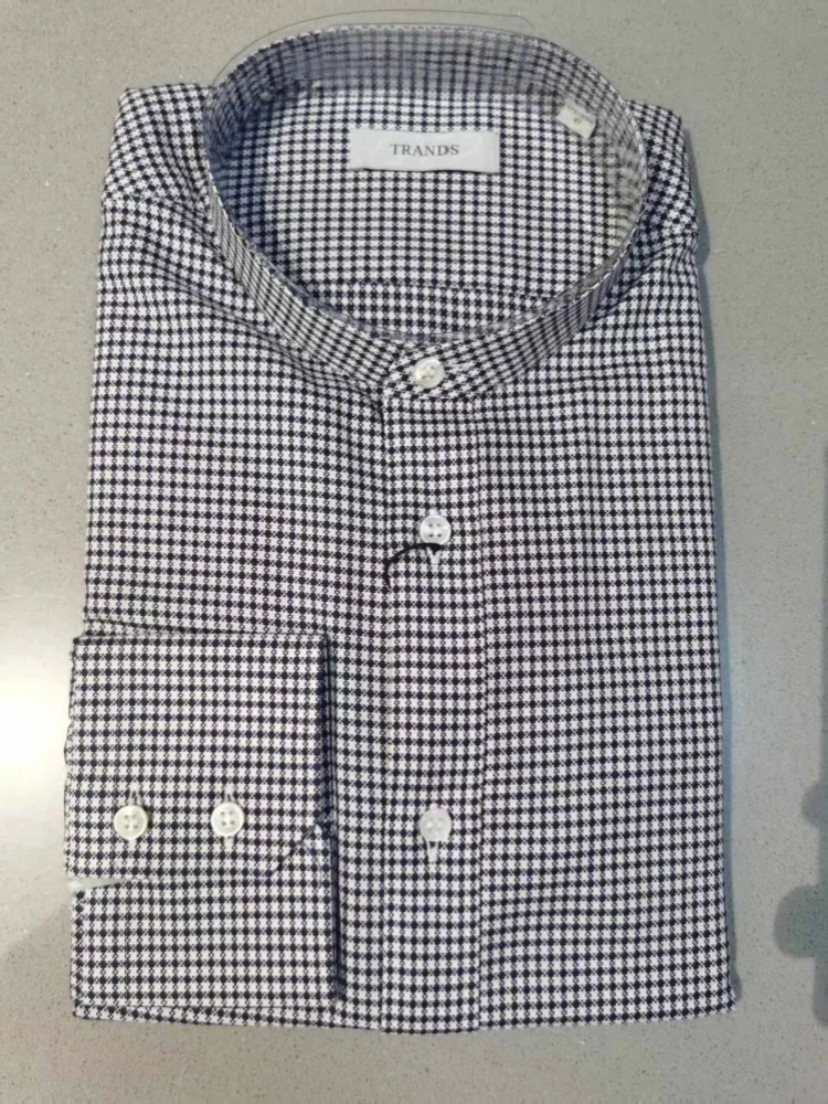 

Мужская рубашка с длинным рукавом TRANDS из чистого хлопка, в клетку, с воротником-стойкой, стандартного кроя, в модном городском стиле, молодежная повседневная рубашка