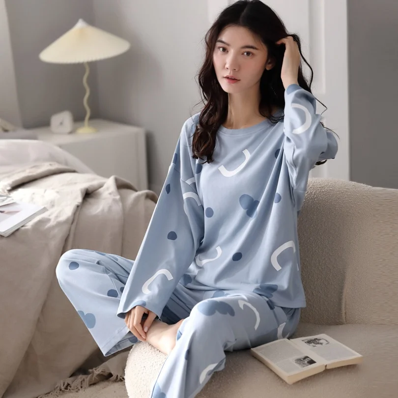 Spring and Autumn Ladies Two-Piece Pajamas Homewear New Long-Sleeved Trousers Pajamas Pop Casual Thin Pajamas Homewear Set