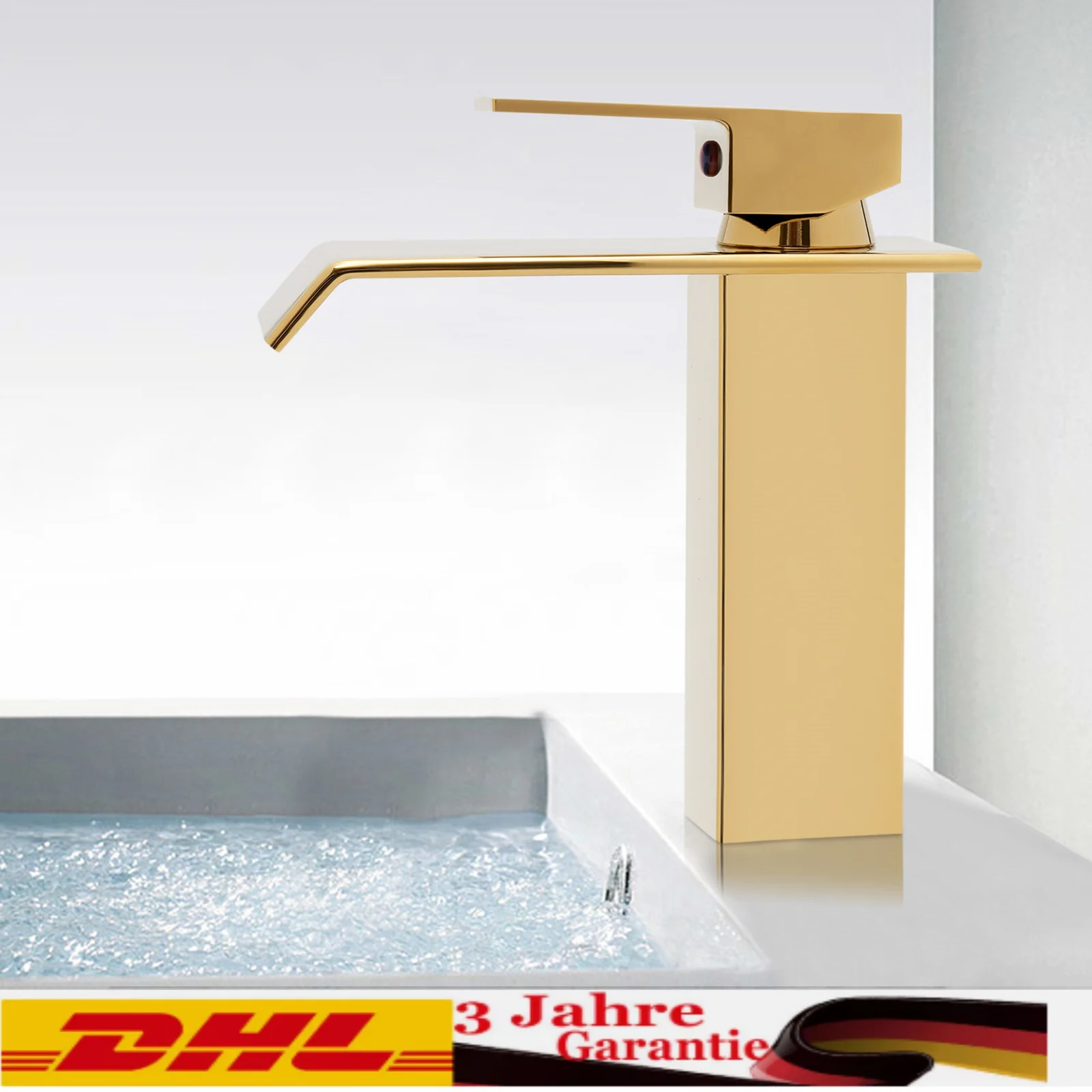 Waterfall Faucet, Gold Washbasin Tap, Bathroom Sink Mixer Tap for Bathrooms, Kitchens, Hotels, Clubs, Restaurants (Gold)