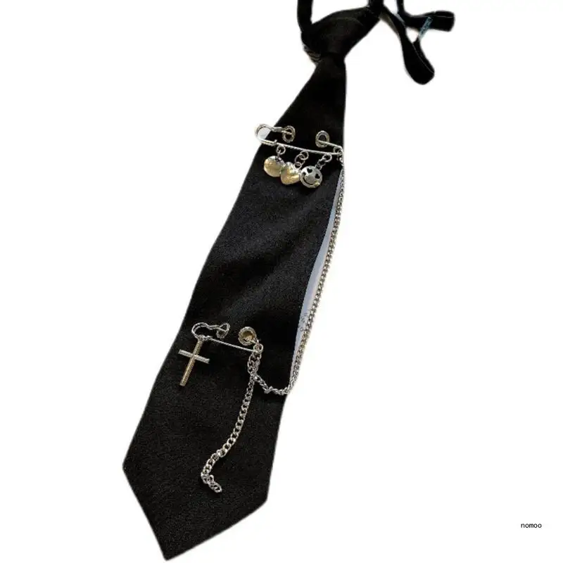 Fashion Neckties for Students Unisex Solid Color Necktie Metal Chain Neckwear