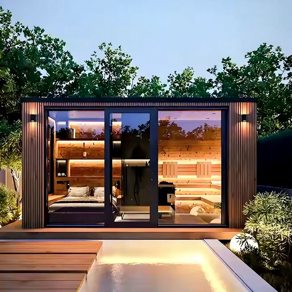 Luxury Custom Square Outdoor Sauna For 4 Persons With Traditional Dry Steam Design Sauna Wood