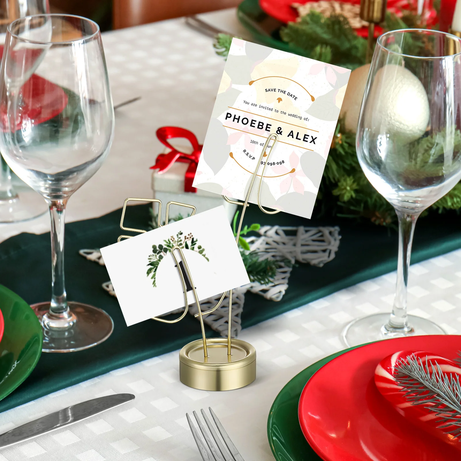 Metal Card Holder Monstera Shape Photo Clips Desktop Memo Note Clamp Wedding Table Number Cards Holder Photo Clips