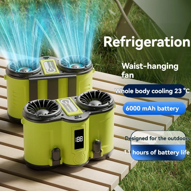 Waist mounted fan portable outdoor cooling device for construction sites, USB 100 speed cooling 6000mAh