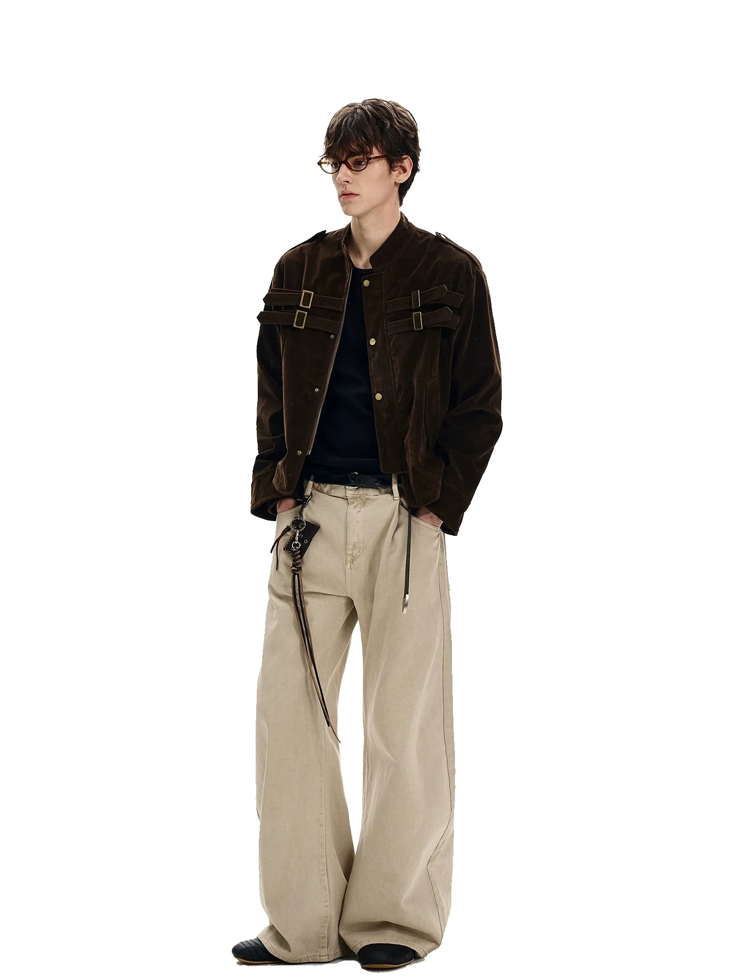 SDV الأمريكية الرجعية Cleanfit الربط تصميم الجلد المدبوغ ort واسعة Jaet ex ملابس خارجية غير رسمية أعلى زخرفة المعادن مزيج البوليستر #2