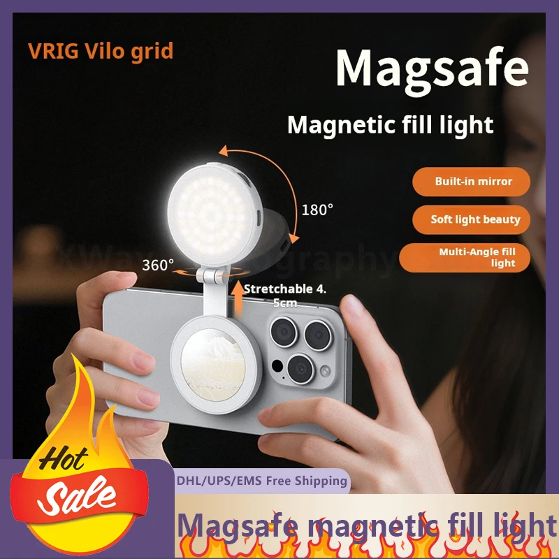 

Vrig Fd-04 Magnetic Mini Pocket Phone Backlight Multifunctional Lamp Built-In Makeup Touch-Up Mirror Can Be Used As Phone Stand