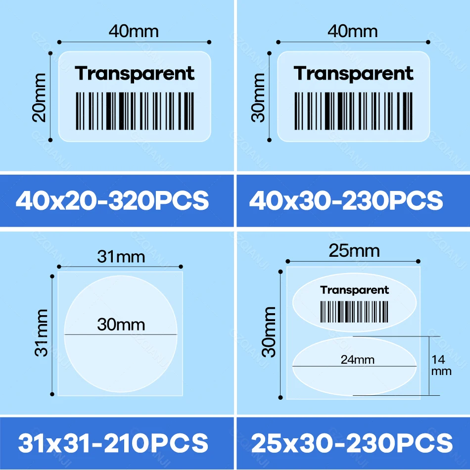 NiiMBOT B1/B21/B203 Label Paper Transparent Name Sticker Waterproof Self-adhesive Cartoon Small Label Circular Thermal Paper