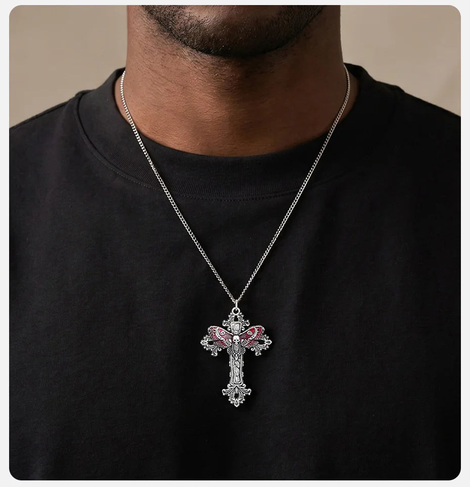 Vnox Gotische Kreuz-Anhänger-Halskette, Vintage Punk Legierung Kreuzkette, Religiöses Amulett-Schmuckgeschenk für Männer Frauen Hip-Hop-Halskette – Detail 3