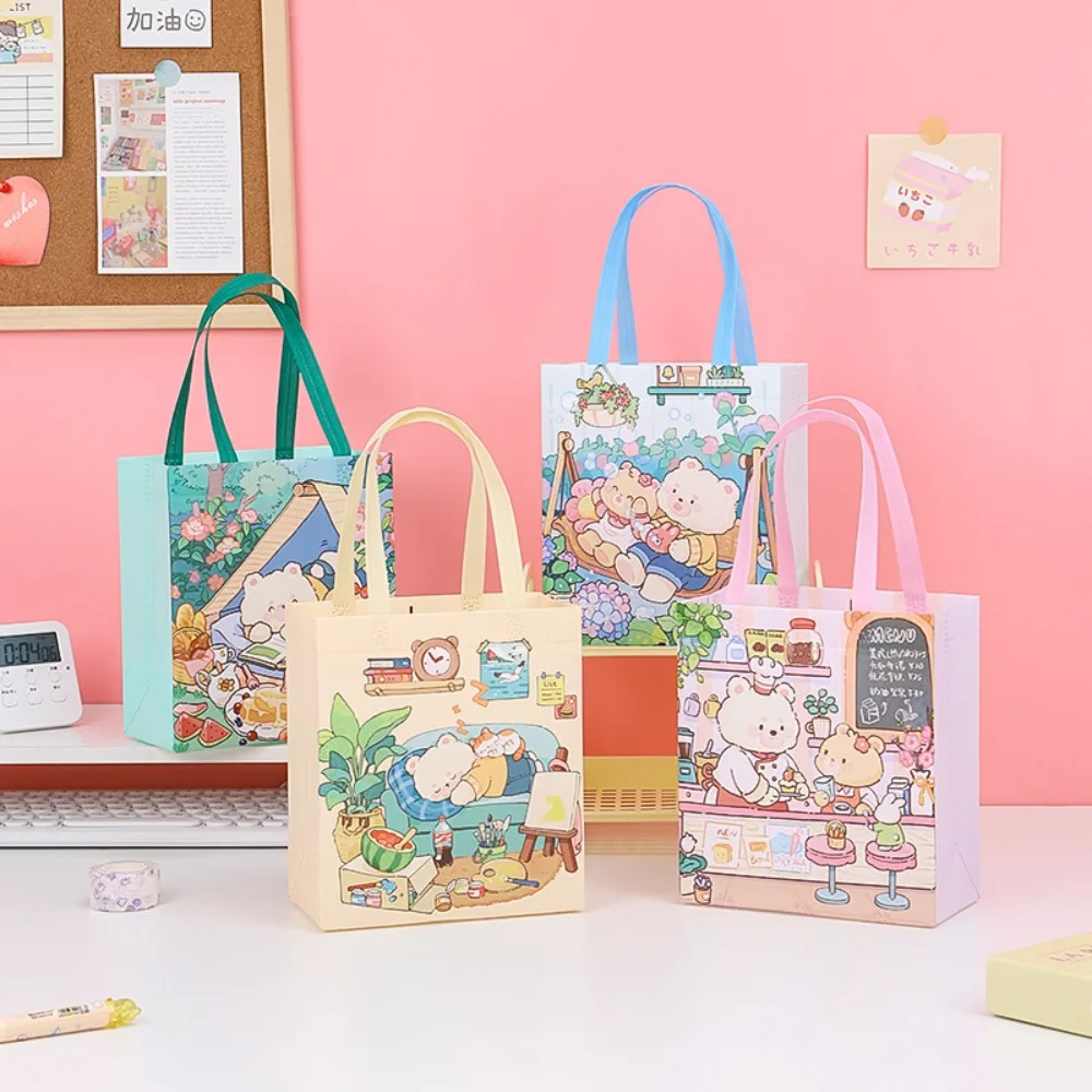 

Cute Butter Bear Patterned Handbag Non-woven Foldable Shopping Bag Reusable Birthday Praty Gift Bag Waterproof Children Tote Bag