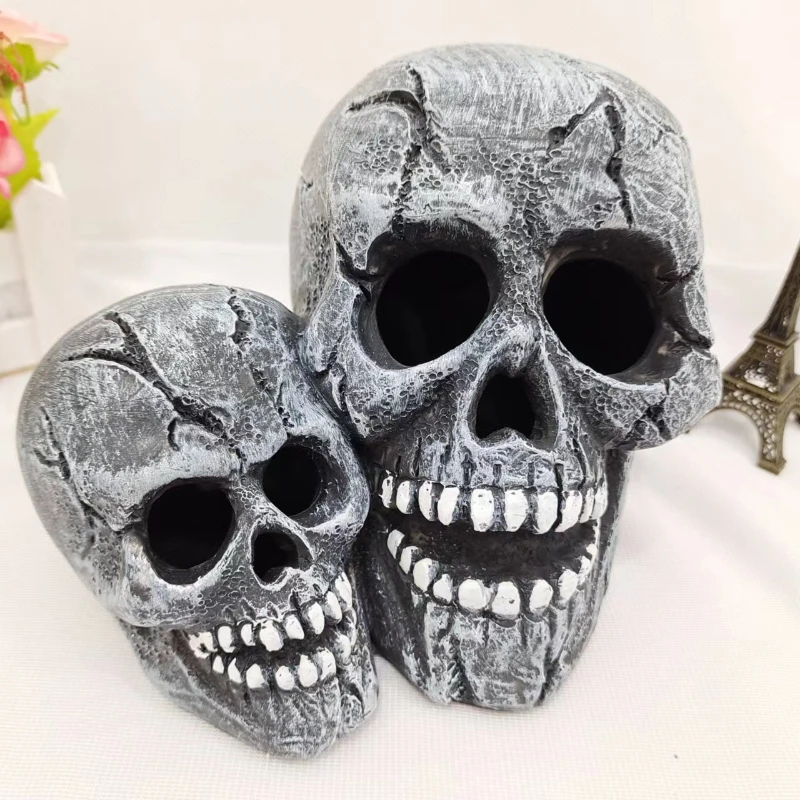 

LED Resin Skull Statue Horror Skeleton Figurines Light Halloween Party Decoration Haunted House Home Ornaments Scary Figures