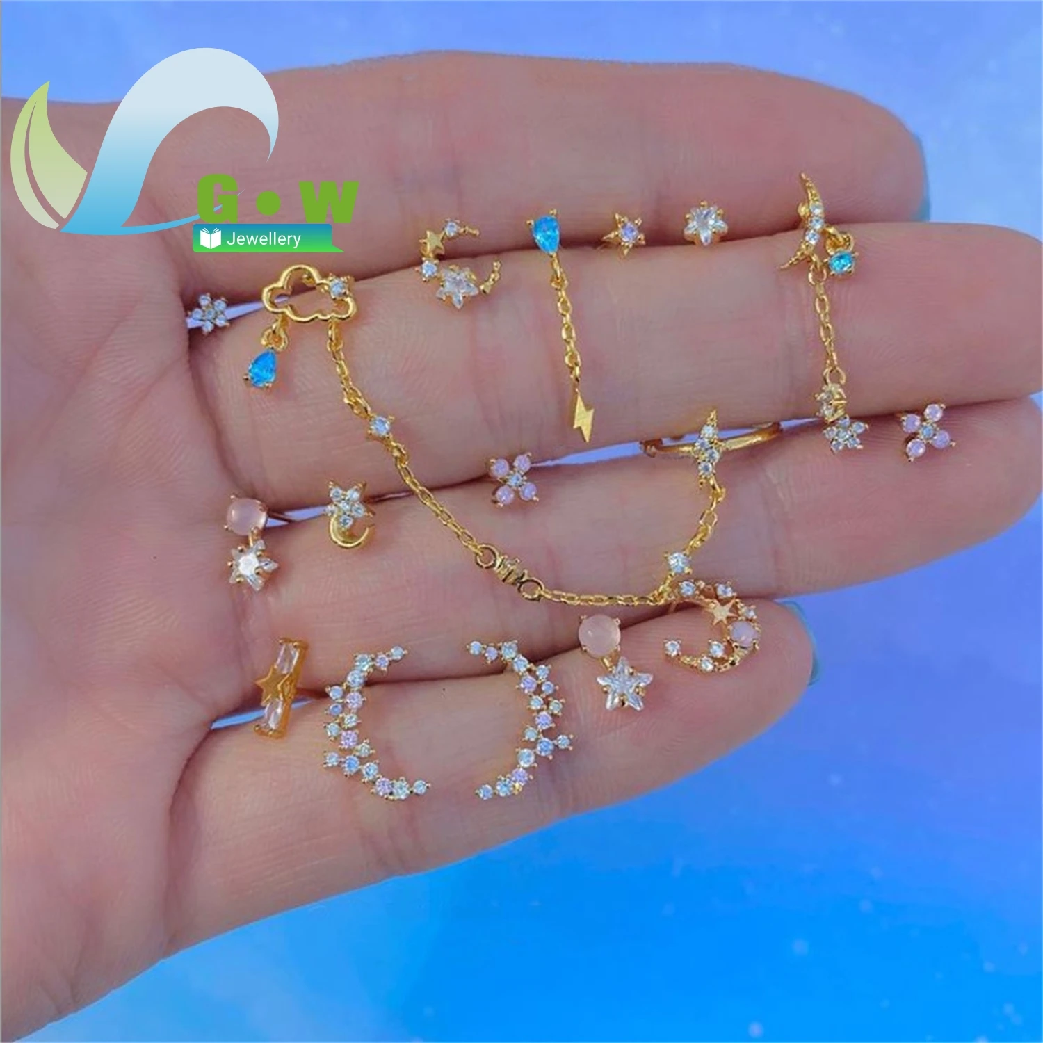 Ins Style Hollow Chain Cloud Ear Cuff Ear Stud Teardrop Zircon Ear Clip for Women No Piercing Ear Jewelry Wholesale