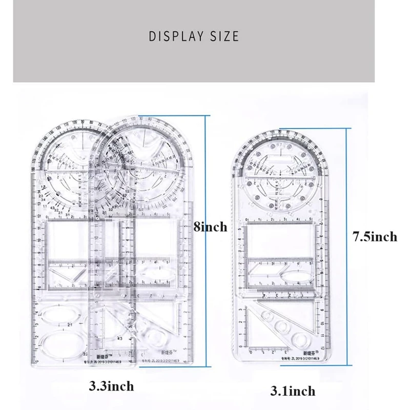ไม้บรรทัดพลาสติกแบบร่างอเนกประสงค์สำหรับอุปกรณ์สำนักงานโรงเรียน (2แพ็ค)
