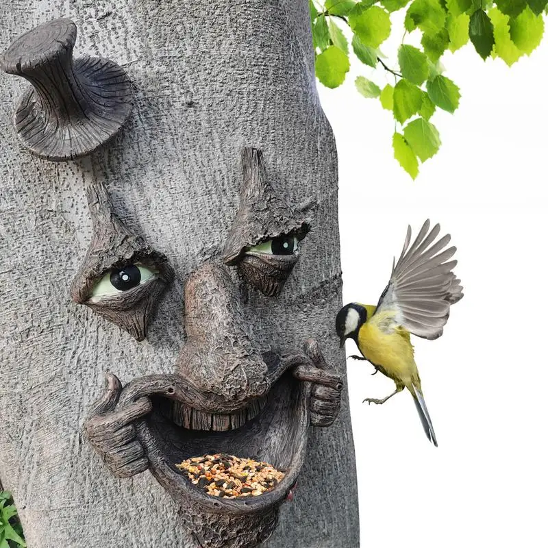 Tree Faces Decor Outdoor Tree Hugger Yard Art Decor With Glowing Eyes And Bird Feeder Mouth Tree Face Peeker Props With Mouth