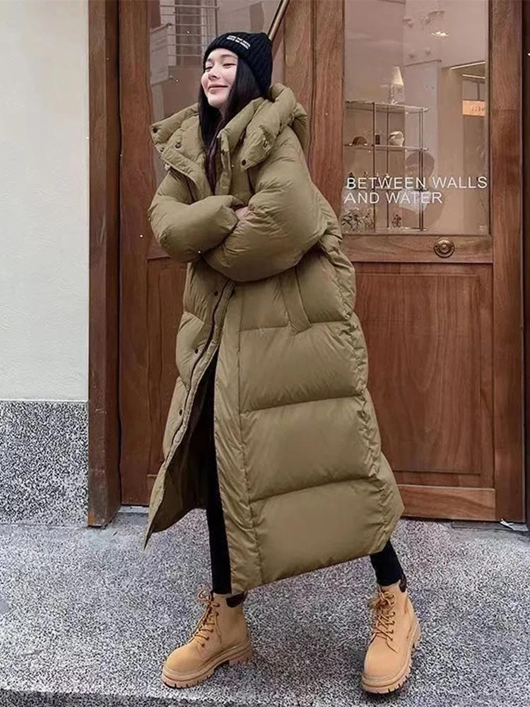 

Winter Women Long Parke Down Cotton Coat Women's Thickened Hooded Bread Coat Women's Loose Over the Knee Down Jackets Coat