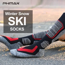 Phmax meias de esqui de inverno, meias masculinas para esportes ao ar livre, snowboard, meias grossas de algodão, mantém o calor, anti-suéter, corrida, pernas longas, esqui