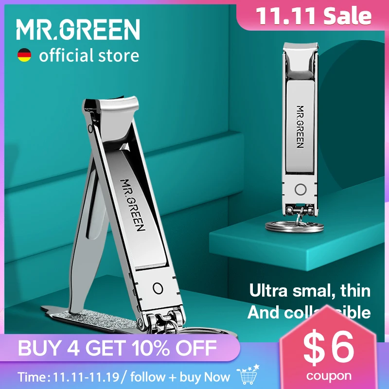 

MR.GREEN ультратонкие кусачки для ногтей, складные портативные дорожные ножницы для ногтей, резак из нержавеющей стали, маникюрные инструменты