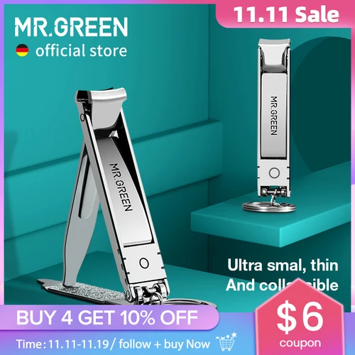MR.GREEN cortaúñas ultrafinos, tijeras para uñas de viaje portátiles plegables, cortador, herramientas de manicura de acero inoxidable