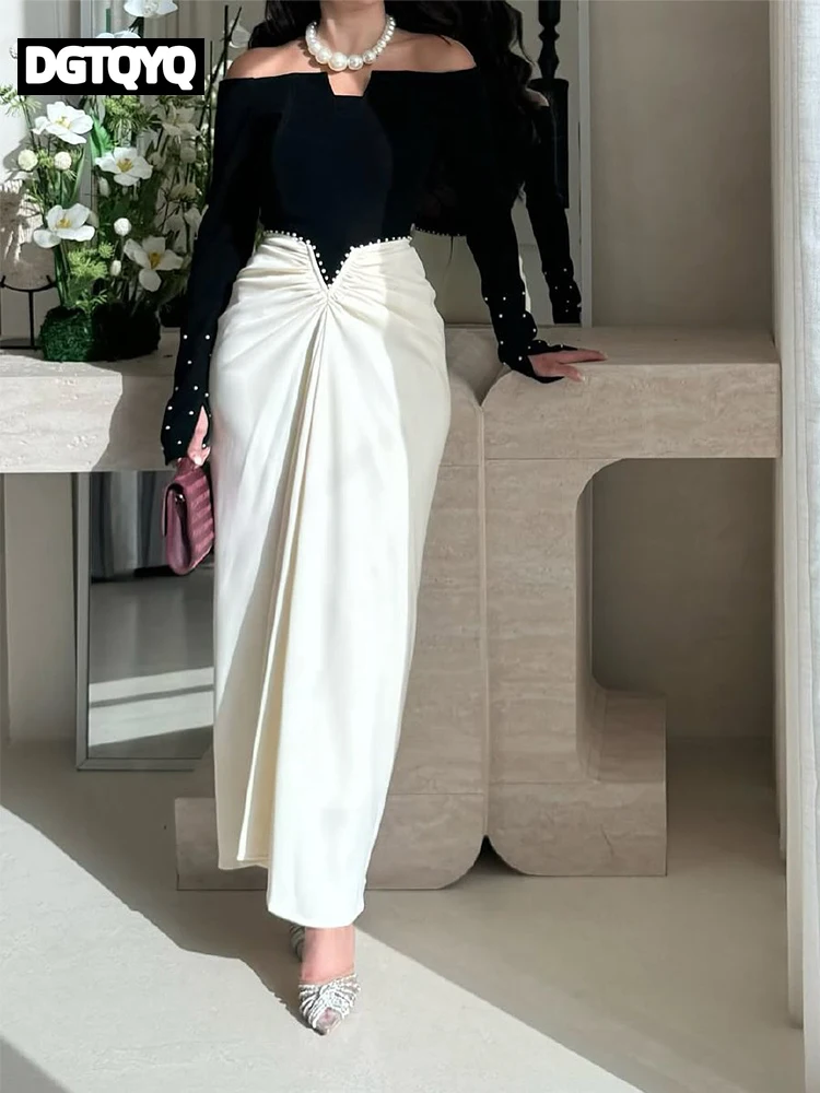 DGTQYQ Abiti da sera a sirena Abiti da festa formali per le donne Lungo con spalle scoperte Piega Elegante abito da ballo 2025 Nuovo alla moda