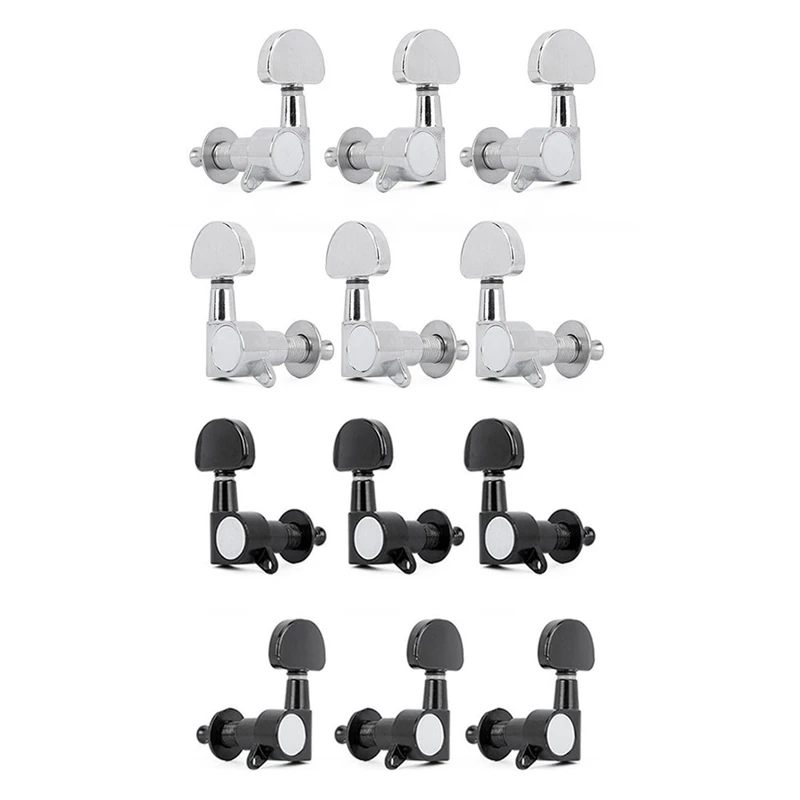 12PCS/2Set Electric Guitar Machine Heads Metal Tuners Mini Oval Tuner For ST TL Tele Tuning Pegs Black Silver