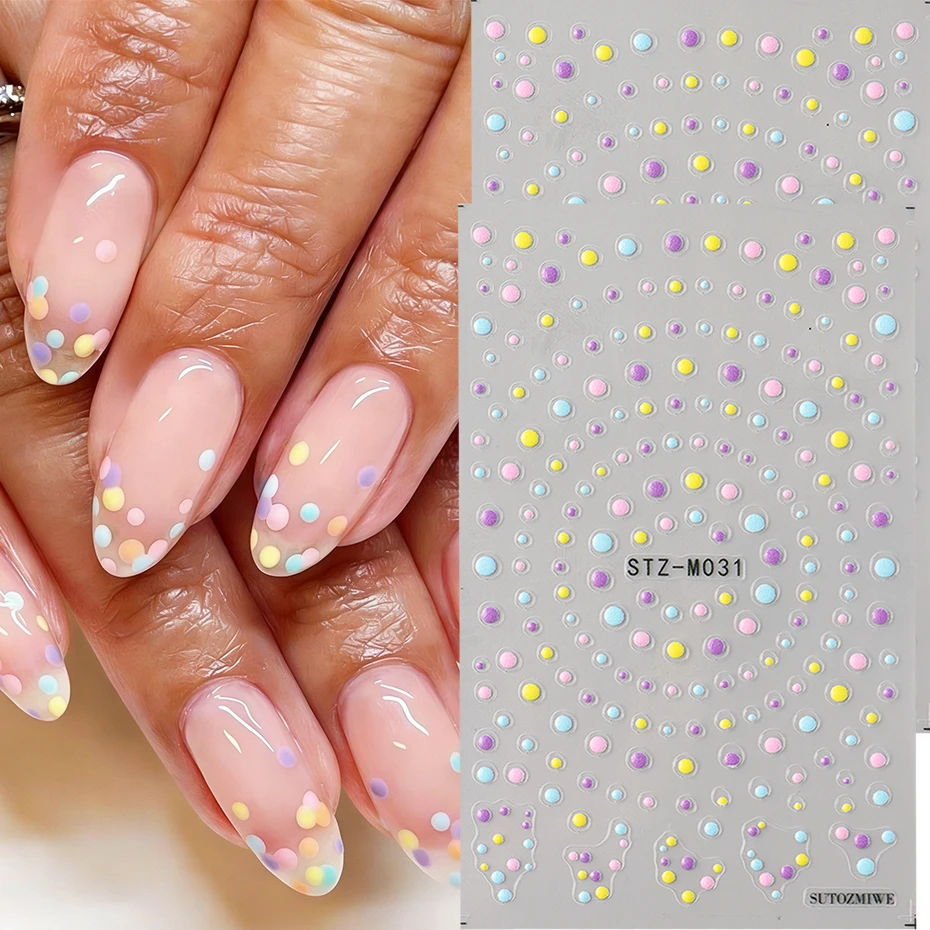 2 Adesivos Coloridos de Poás para Unhas, Tamanhos Variados, Estilo Dopamina, Cores Macaron, Decoração DIY de Unhas de Verão