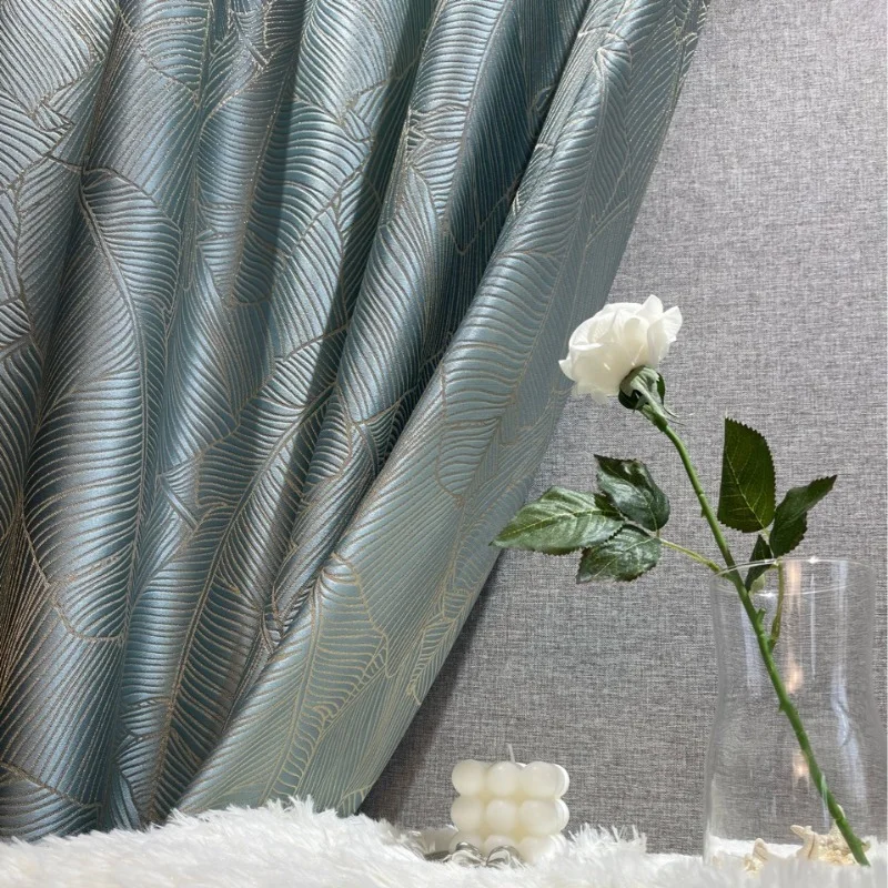 

2023 Modern Simple Light Luxury Blue Jacquard Curtains For Living Room Bedroom Villa Thickened Blackout Curtain Customization