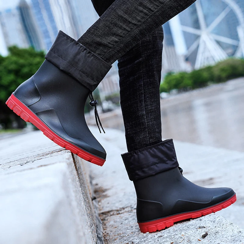 Fashionable Drawstring Rain Boots For Men And Women Mid-Calf Rain Boots Non-slip Kitchen Shoes Fishing Car Wash Work Shoes 39-45