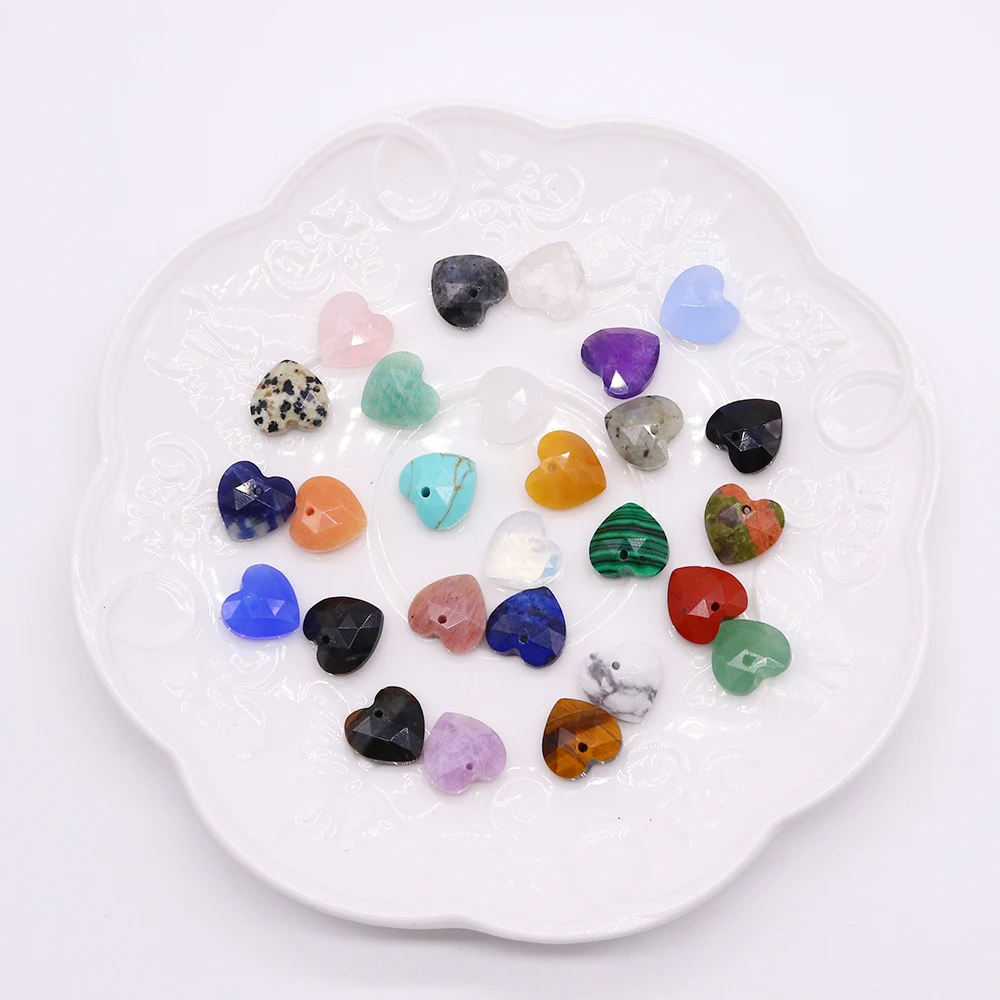 

4 Pcs Wholesales Supply Heart Shape Single Hole Faceted Natural Stone Bead Pendant Necklace Earring DIY Jewelry Accessories