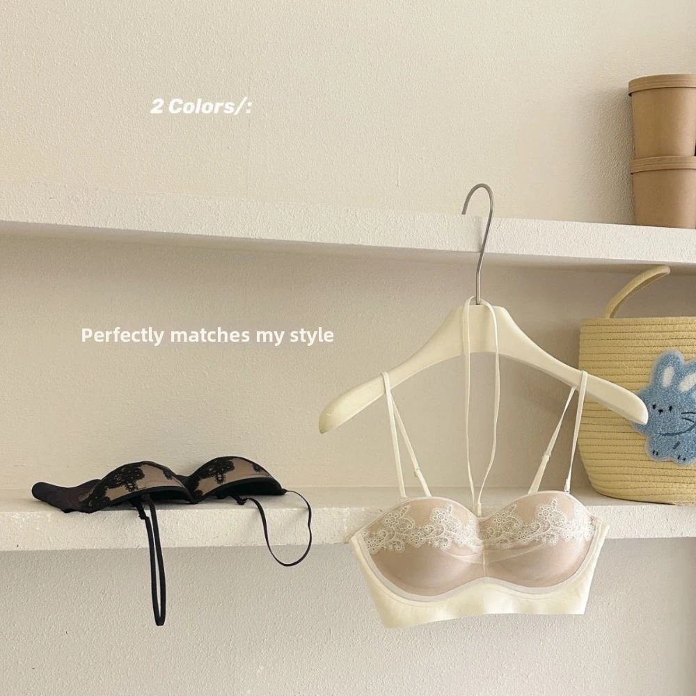 Fashion Neck Hanging Lace Bra Seamless Thin Strap Push Up Bra Beauty Back Anti-sagging Wireless Bra Date Nights