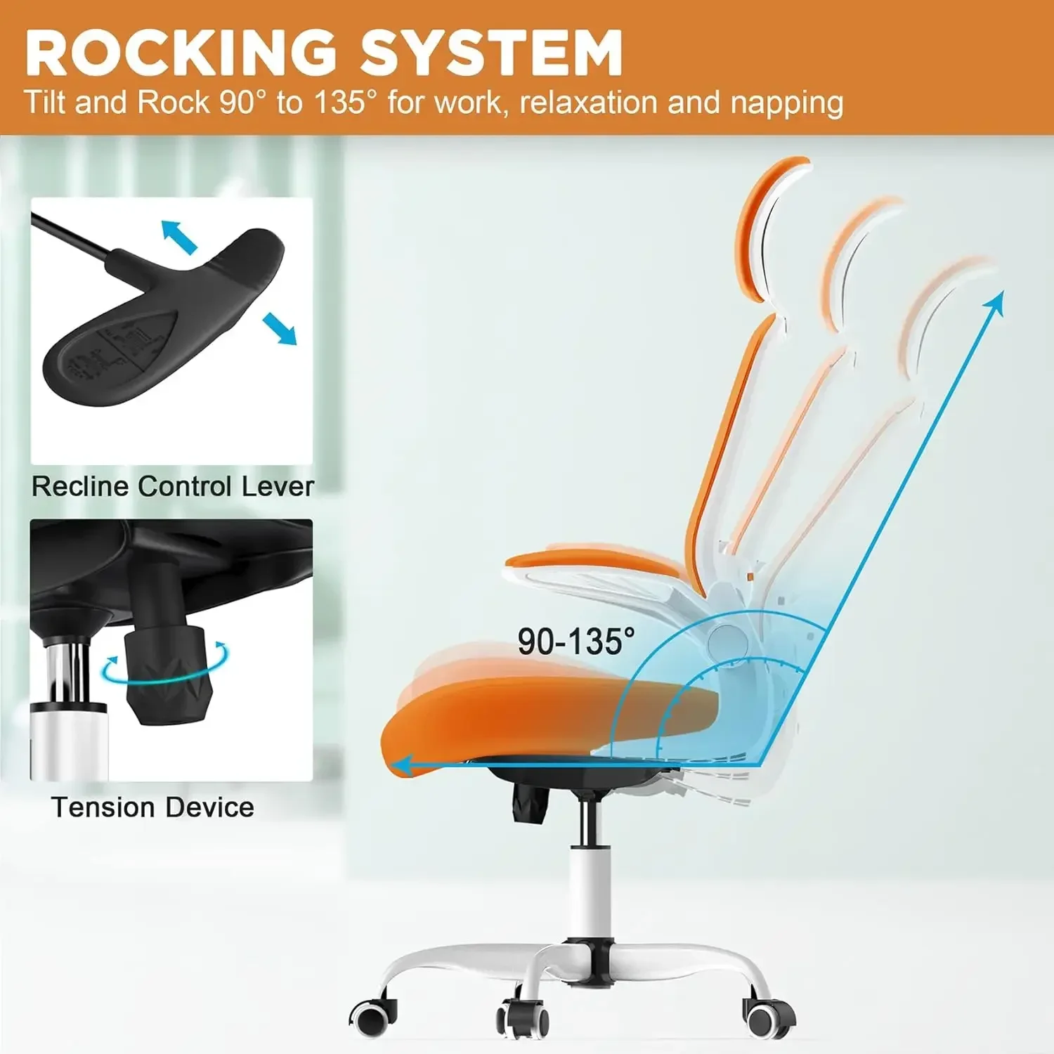 Office Chair, High Back Ergonomic Desk Chair with Adjustable Lumbar Support and Headrest, Swivel Task Chair with flip-u