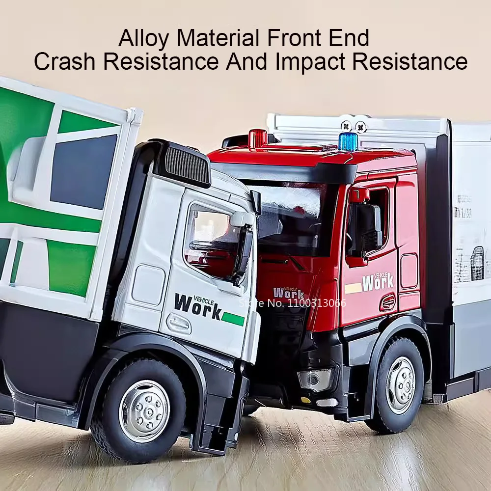 1/18 Scale Container Truck Model Toys Rubber Tires Cars Decoration Toy With Light And Music Function Vehicle For Adult Kid Gifts