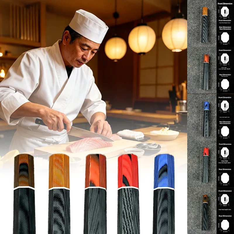 G10 Composite Octagonal Knife Handle Black Sandalwood Style Kitchen Knife Grip for Sushi Sashimi Knife DIY Replacement Handle
