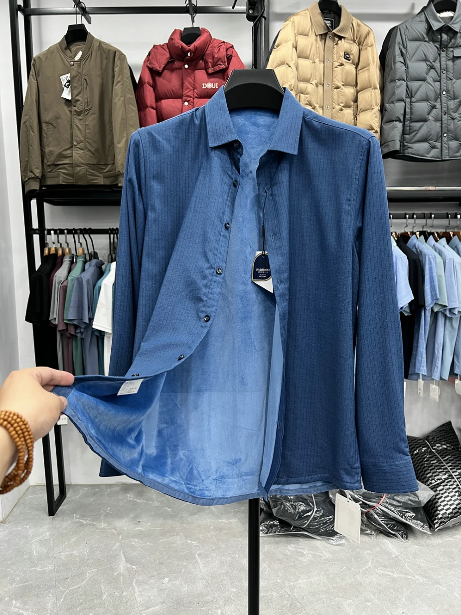 Men's Long Sleeve Fleece Lined Casual Shirt Thick Warm Business Casual Standard Fit Dad Clothes Polyester Viscose Spandex Blend