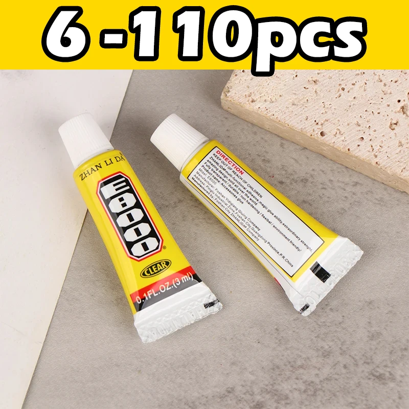 

6-110pcs 3ml E8000 Liquid Glue Clear Contact Cell Phone Repair Adhesive Fiber Cloth DIY Metal Wood Tape Precision Applicator