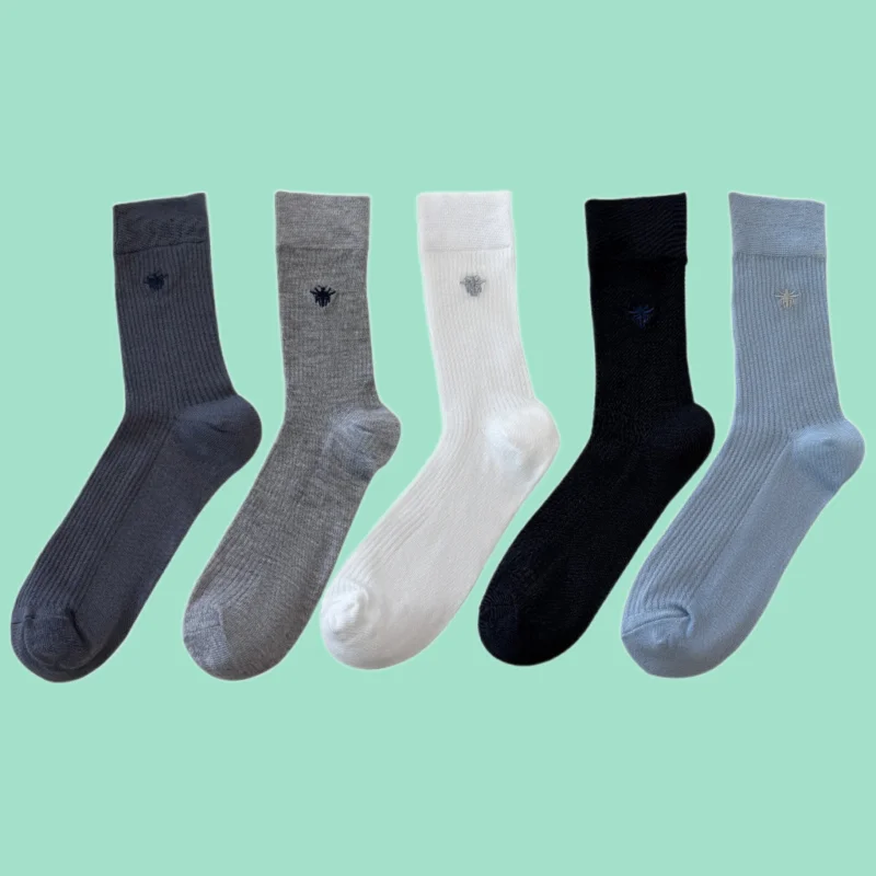 2/5 Pairs New Boneless Women's Cotton Socks Women's Summer Medium Tube Thin Bee Draw-strap Socks Solid Color Long Socks