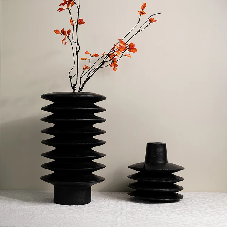 Modern Simplicity Living Room Study Office Ornaments Indoor Home Decor Black Stacked Flower Vessels Resin Vase