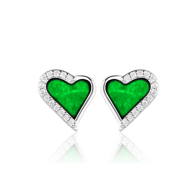 Natural  A-grade Ink Jadeite Clover Earnail Jade S925 Silver Inlaid Fashion Women's High End Earrings Jewelry Drop Shipping