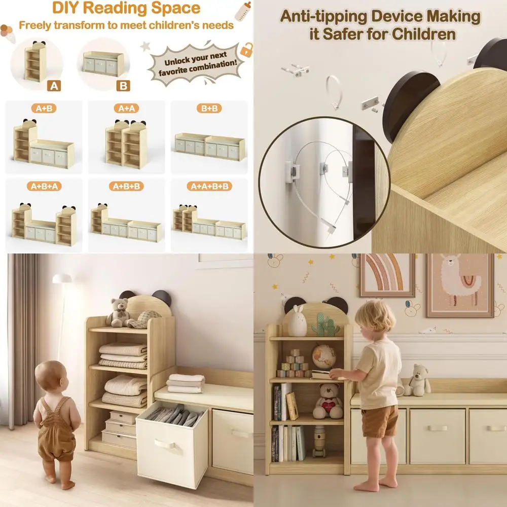 3-Tier Adjustable Children's Bookshelf for Toddlers, Nursery, and Bedrooms - Holds Up to 150lbs